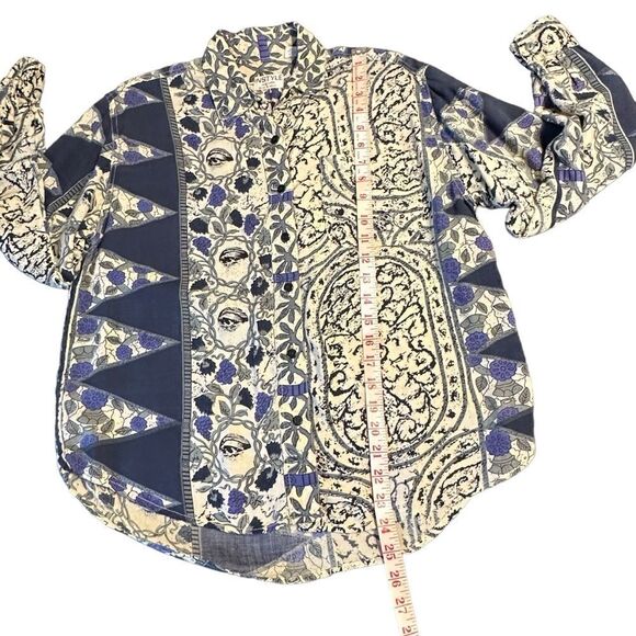 90s Instyle Long sleeve abstract pattern grey and black Rayon button down size M - Picture 8 of 11